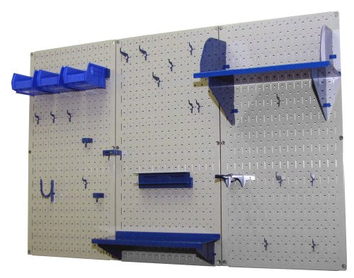 Wall Control Pegboard Organizer 4 ft. Metal Pegboard Standard Tool Storage Kit with Gray Toolboard and Blue Accessories - color: Gray Pegboard with Blue Accessories