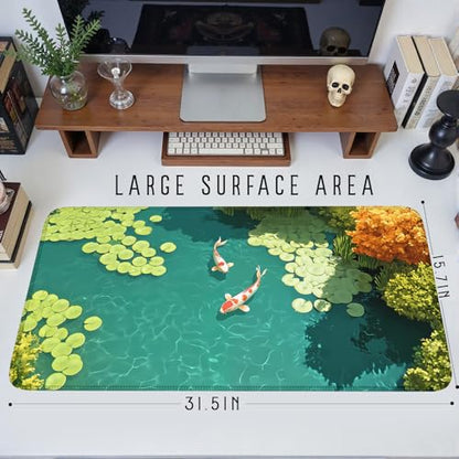 Japanese Koi Fish Desk Mat Pad XXL Large Lofi Serene Pond Playmat Gaming Mouse Pad Desktop Mat for Office,Computer,Keyboard,Laptop and Home 31.5 X 15.7inch - color: A7- Koi Fish