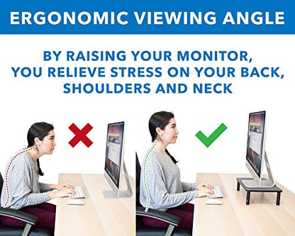 Mount-It! Metal Monitor Riser 2-Pack | Height Adjustable Computer Display and Laptop Stand for Desktop | Fits Up to 32" Screens, 44 Lbs Capacity, Set of Two Risers - size: Set of 2