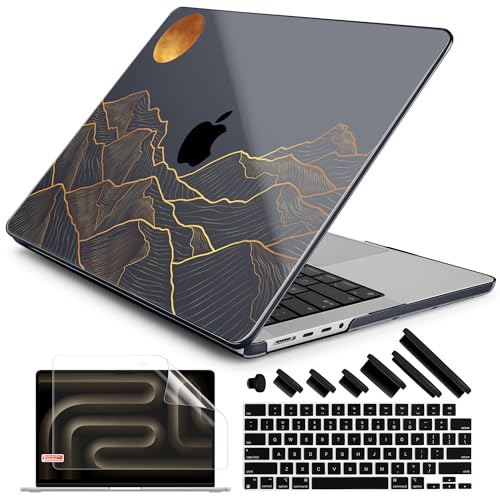 DONGKE Case for MacBook Pro 14 Inch (2026-2021 Release, M5 M4 M3 M2 M1 Pro/Max Chip), Plastic Slim Hard Shell Protective Cover with Keyboard Cover & Screen Protector, Abstract Mountain - color: Abstract Mountain X692