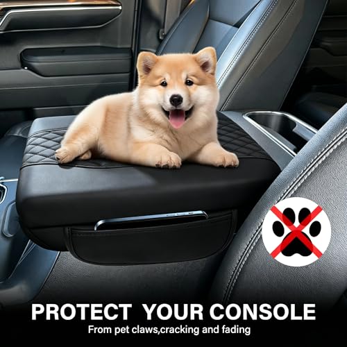 Center Console Armrest Cover for 2019-2025 2026 Chevy Silverado/GMC Sierra | 1500/2500HD/3500HD, 2021-2026 Yukon/Suburban/Tahoe, Bucket Seat, Soft Leather Arm Rest Cushion Pad & 2 Pockets + 1 Brush - color: For 2019+ Silverado/Sierra-Bucket Seat