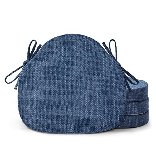 Shinnwa Dining Chair Cushions Set of 4, High-Resilience Foam Windsor Seat Pads, Kitchen Chair Cushions with Ties & Textured Cover, 4 Pack, 16.5 x 15.5 x 2, Navy Blue - color: Navy Blue, size: 4 Count (Pack of 1)