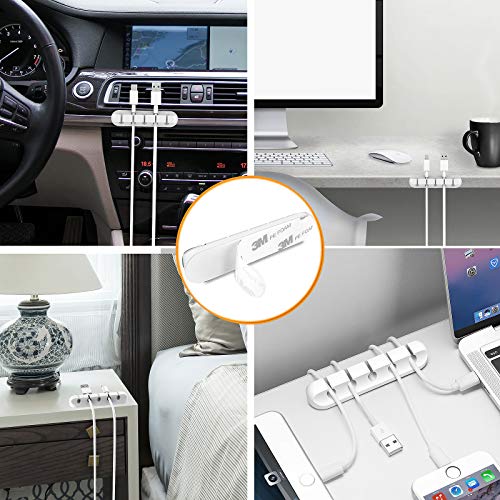 Cord Holder Cable Organizer Clips – Self Adhesive Cord Organizer for Desk, Car, Nightstands, Office, White Silicone Cord Keeper Cable Clips Wire Holders for Phone Charger Cords (7-5-3-1-1 Slots) - color: White