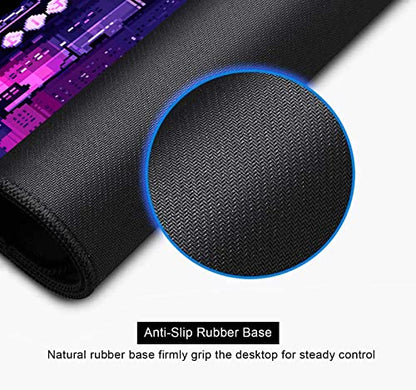 Purple Japanese Anime Large Gaming Mouse Pad for Desk, Retro Vaporwave Mousepad, Tokyo Street Pixel Art Desk Pads, Computer Mouse Pad XL Big, Skyline City Desk Mat, 35.4 x 15.7 in - color: Purple Neon Street