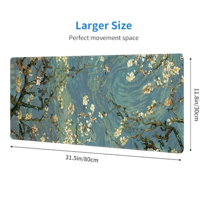 Almond Blossoms Large Mouse Pad,Gaming Keyboard Desk Pad,Extended Mouse Mat Non-Slip Rubber Base with Stitched Edges for Office Game Home XL 31.5"x11.8" - color: Almond Blossoms, size: 31.5L x 11.8W inches