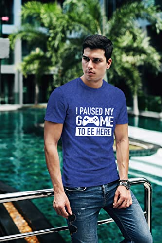 I Paused My Game to Be Here t Shirt Gamer Gifts for Men Gaming Funny Graphic Tees - color: Charcoal Blue, size: 3X-Large