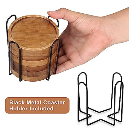6 Pcs Best Wooden Coasters with Holder Coffee Table Decor Acacia Wood Coaster Set Modern Cup Coaster for Drink Home Dining Table Kitchen Accessories Cute Beer Bar Decorative Rustic Outdoor Coasters - style: 6 Pcs round