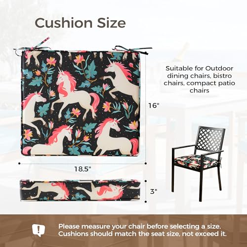 UNIKOME Outdoor Chair Cushions Set of 4, Water Resistant Patio Seat Cushions with Ties for Outdoor Furniture, High-Density Foam, UV & Fade Resistant, Piped Edge – 18.5" x 16" x 3", Unicorn - color: 12 Unicorn, size: 18.5" W X 16" D X 3" H