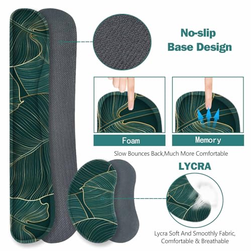 ToLuLu Extended Gaming Mouse Pad, Memory Foam Ergonomic Keyboard Mouse Wrist Rest Support Set, Large Desk Mat with Stitched Edges, Non-Slip Base Mousepad for Home Office Game, Green Golden Leaves - color: Green Golden Leaves