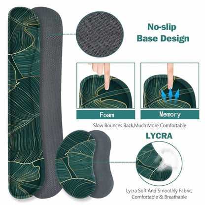 ToLuLu Extended Gaming Mouse Pad, Memory Foam Ergonomic Keyboard Mouse Wrist Rest Support Set, Large Desk Mat with Stitched Edges, Non-Slip Base Mousepad for Home Office Game, Green Golden Leaves - color: Green Golden Leaves