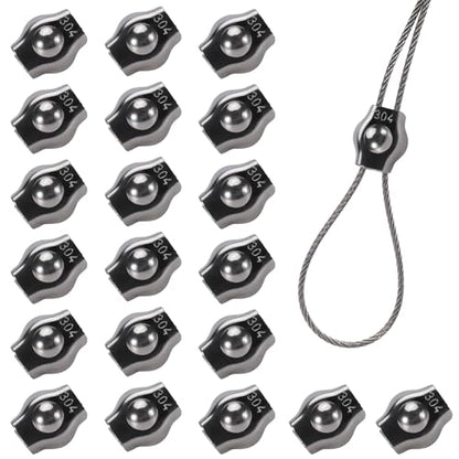 20PCS 5/32 Inches M4 304 Stainless Steel Wire Rope Cable Clip Clamp, Reusable Simplex Single Bolt Wire Rope Clips for 1/8Inch (1.5mm-3mm) Diameter Wire Cable/Wire Rope, Wire Clamp Tool for Outdoors - size: 20PCS-M4(3mm-4mm)