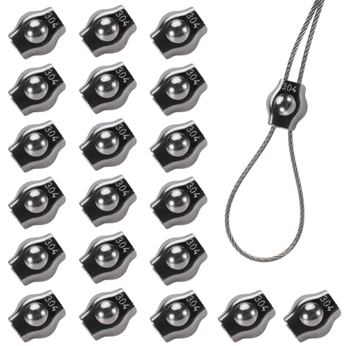 20PCS 5/32 Inches M4 304 Stainless Steel Wire Rope Cable Clip Clamp, Reusable Simplex Single Bolt Wire Rope Clips for 1/8Inch (1.5mm-3mm) Diameter Wire Cable/Wire Rope, Wire Clamp Tool for Outdoors - size: 20PCS-M4(3mm-4mm)