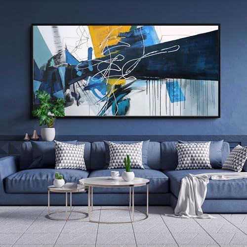 KLAKLA Wall Art for Living Room - Blue Abstract Canvas Pictures Framed Artwork for walls Extra Large Prints for Bedroom Above the Bed Decor 24x48 Inches - color: Blue abstract - 1, size: 24x48