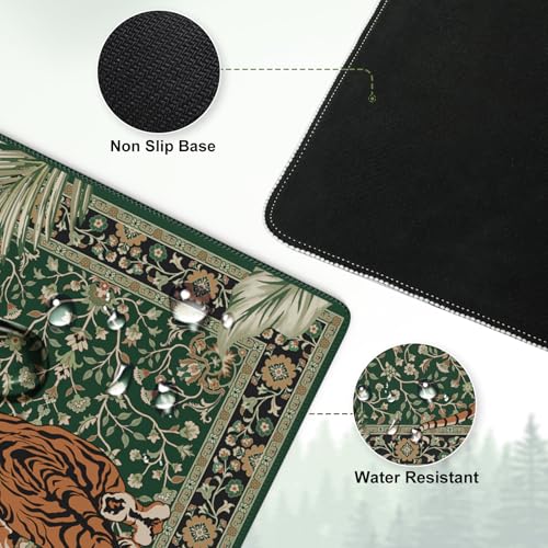 Desk Pad Mat, Stitched Edges Cute Desk Mat, Non-Slip Tiger Desk Mat Gaming, Smooth Green Mouse Pad, Soft Desk Cushion for Office Home 35.4 x 15.7 Inches (Green) - color: Multi/Green