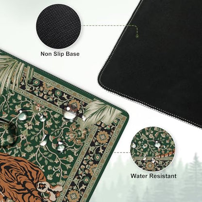 Desk Pad Mat, Stitched Edges Cute Desk Mat, Non-Slip Tiger Desk Mat Gaming, Smooth Green Mouse Pad, Soft Desk Cushion for Office Home 35.4 x 15.7 Inches (Green) - color: Multi/Green