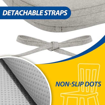 AAAAAcessories D-Shaped Chair Cushions, 2" Thick Dining Chair Pads with Ties and Removable, Machine-Washable Cover, 17" x 16", Khaki Gray - color: Khaki Gray, size: 1 Count(Pack of 1)