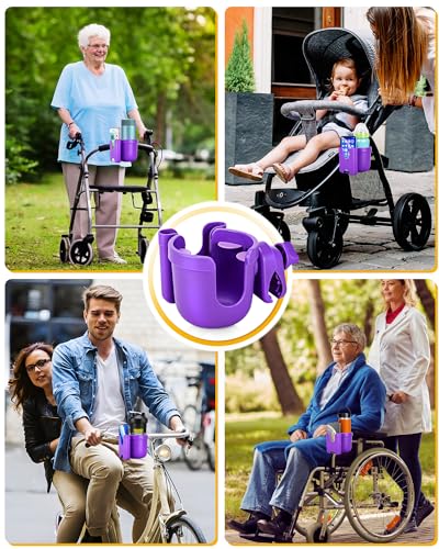 Universal Stroller Cup Holder with Mobile Phone Case, 2-in-1 Strollers Storage Rack, 360 Degrees Rotation Drink Holder for Bike, Pushchair, Wheelchair, Walker,Bicycle, Fits Most Cups (Purple) - color: PURPLE