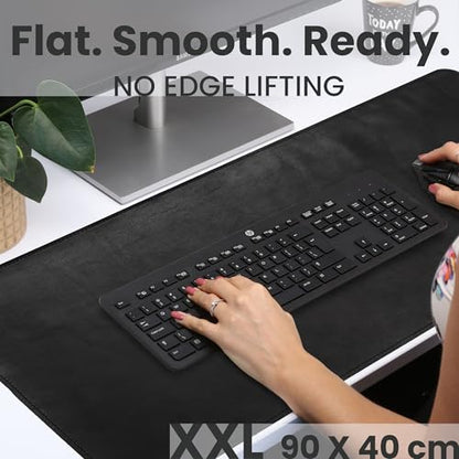 Full Grain Genuine Leather Desk Pad – Black (XL) - Premium Desk Mat with Non-Slip Backing, Thick 3mm, Office Desk Protector for Work & Gaming (Extra Large 35.4 x 15.7 inch) - color: Black