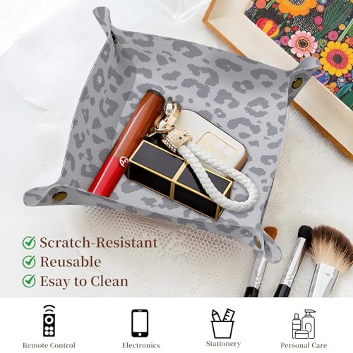 PU Leather Jewelry Valet Tray, Portable Catchall Tray for Keys, Wallet, Watch,Travel Jewelry Tray Organizer for Nightstand Desk Entryway Home Decor Gift for Women Men Grey Leopard Print - color: Grey Leopard Print