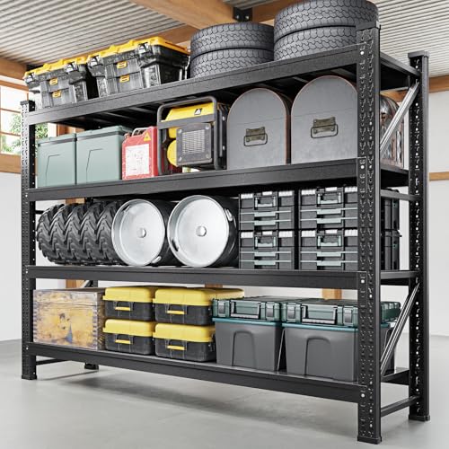 Letaya 8000LBS Storage Shelves Heavy Duty,75" W Garage Shelving Units, 4 Tier Adjustable Utility Rack Shelf,Large Metal Industrial Shelves,for Shop,Warehouse,Basement,Black (75" W x 24" D x 70" H) - color: Black, size: 75" W x 24" D x 70" H