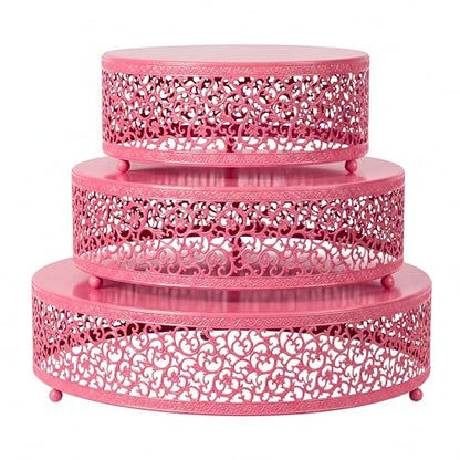 3-Piece Metal Cake Stand Set, Round Buffet Risers (8 to 12 Inch) – Sturdy Dessert Cupcake Pastry Candy Plate Stands for Wedding, Birthday Party & Event (3P-Pink) - color: Pink, size: 3P-Round(8IN to 12 IN)