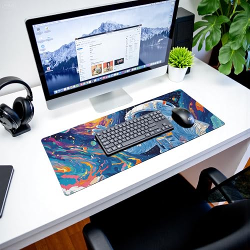 Astronaut Gaming Mouse Pad Abstract Sky Mouse Pad 31.5x11.8 Inch Texture Non-Slip Rubber Base Large Mousepad Stitched Edges Keyboard Mouse Mat Desk Pad for Office and Home - color: Astronaut