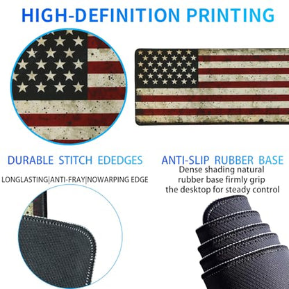 American Flag Gaming Mouse Pad, Large Mouse Pad for Desk Mat XL Mousepad, Stitched Edges Non-Slip Rubber Base Mouse Pads for Computers Laptop (USA Flag-Large-White) - color: USA Flag-Large-White