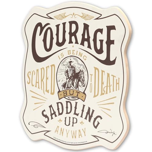 Open Road Brands John Wayne Courage is Saddling Up Anyway Wood Wall Decor - Vintage John Wayne Cowboy Sign for Man Cave or Office - color: Cream