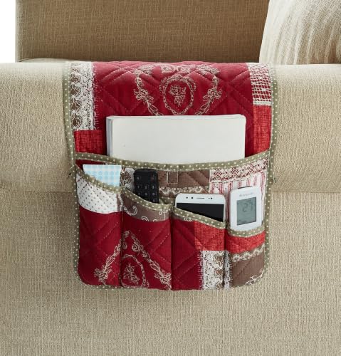Brilliant Sunshine Patchwork Couch Armrest Organizer, Burgundy (35"×13") | Non Slip Armchair Caddy for Sofa Recliner, Washable Remote Controls Holder, Storage for Magazine, Phone, iPad - color: Burgundy