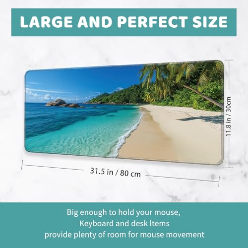 Large Mouse Pad, Big Gaming Mousepad, Desk Mat for Desktop, Thick Non-Slip Waterproof Rubber Base, Mouse Pads for Office, Computer, Keyboard, Laptop 31.5x11.8 in, Beach - color: Beach, size: 31.5" x 11.8"