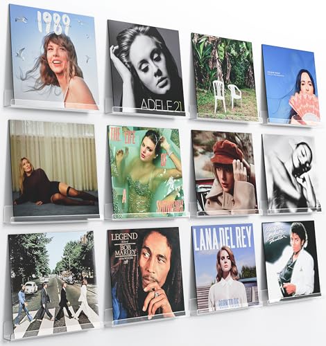 Laurensory 12 Pack Vinyl Record Shelf Wall Mount Shelves, 12 inch Clear Acrylic Vinyl Record Holder Display, Floating Shelves for Wall Decor, Magazine Rack, Kids Bookshelf, for Bedroom, Living Room - color: Clear, size: 12 pack