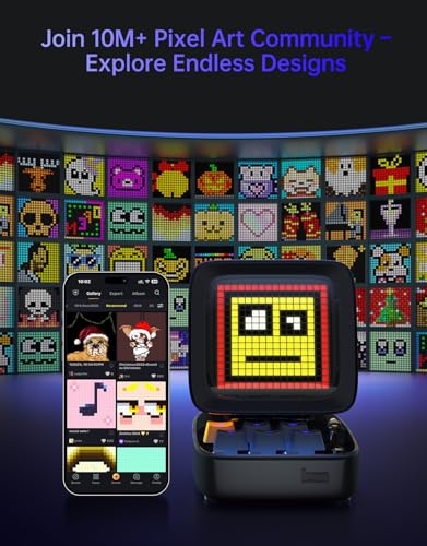 Divoom Ditoo Retro Pixel Art Game Bluetooth Speaker with 16X16 LED App Controlled Front Screen (Black) - color: Black