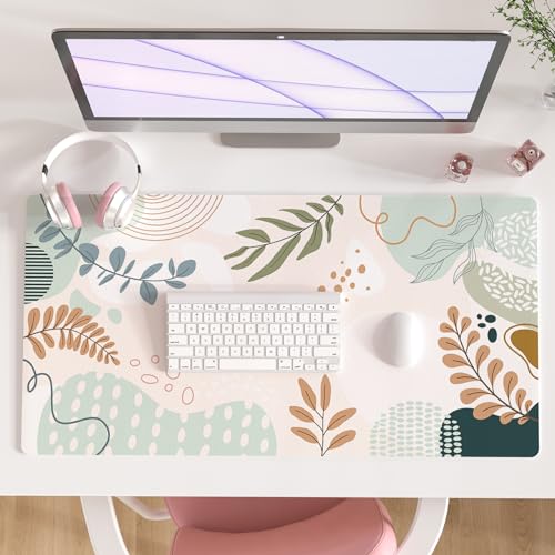 Colorful Star Large Mouse Pad, Abstract Botanical Waterproof Desk Mat, Boho Computer Gaming Mouse Pad, Minimalist XXL Full Desk Mousepad Non Slip Desk Pad for School Office Home 31.5" x 15.7" - color: Abstract Leaves, size: 31.5L x 15.7W inches
