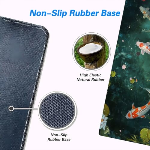 Koi Fish Extended Mouse Pad Tranquil Pond Water Lily Japanese Zen Nature Mousepad XL Large Gaming Mouse Pad Laptop Keyboard Mat Desk Pad 31.5x11.8 Inch - color: Koi Fish