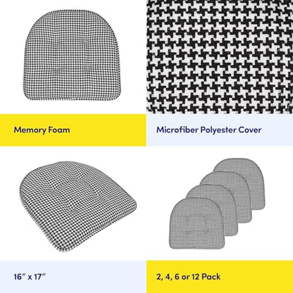 Sweet Home Collection Chair Cushion Memory Foam Pads Tufted Slip Non Skid Rubber Back U-Shaped 17" x 16" Seat Cover, 2 Count (Pack of 1), Houndsooth Black - color: Houndsooth Black, size: 2 Pack, style: Foam Pads