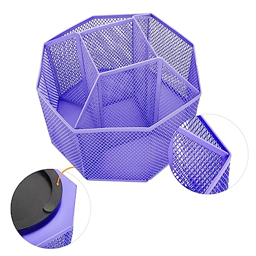 Annova Mesh Desk Organizer Rotate with 5 Compartments Spinning Tidy Candy/Pen Holder Office, Art Supply, Storage, Classroom, Home (Purple) - color: Purple