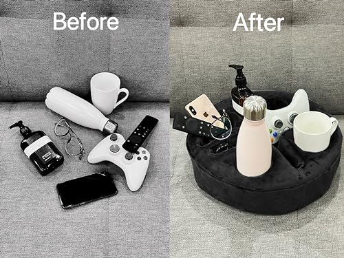Xchouxer Couch and Bed Cup Holder Pillow, Sofa Organizer Caddy for Drinks, Remotes, Phones, Snacks (Black) - color: Black
