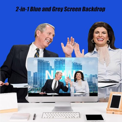 5x7ft/1.5x2m Chromakey Blue Grey Backdrop with 7.8ft/2.4m Stand, 2-in-1 Reversible Collapsible Pop-Up Blue Grey Screen Background Panel for Photography, Live Streaming, Video Shooting, Game - color: Blue/Gray