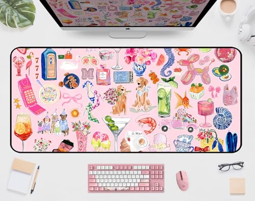 Funny Pink Desk Mat, Cute Colorful Desk Matt, for Desktop Large XXL, Gaming Mouse Pad, Anti Slip Mousepad Extended Deskpad Laptop Keyboard Computer Mat Desk Decor, for Women 31.5"X15.7" - color: Pink