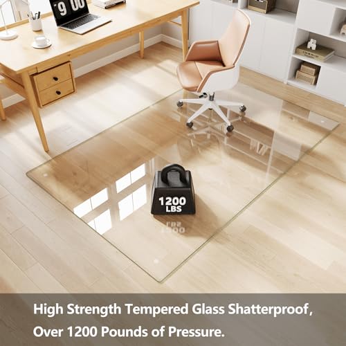 Koonmi Chair Mat for Carpet, Tempered Glass 48"x80" Office Chair Mat, Glass Floor Mat Protector with Rounded and Polished Edges,Ideal for Hardwood Floor, Carpet, Office, Desk, Rolling Chair - color: Transparent, size: 48"x80"