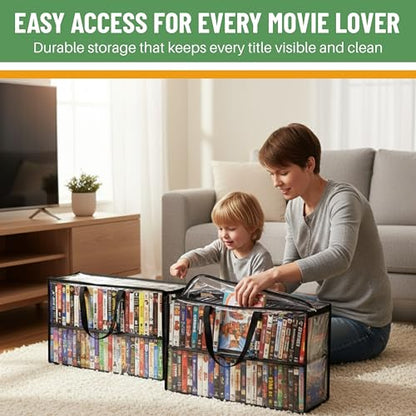 Evelots 4 Pack-VHS Movie Tape Storage Bag/Case, Clear PVC Plastic-Holds 200 Total, Strong Handles-No Dirt/Moisture/Dust - size: 4-Pack (Holds 200), style: Vhs Storage Bag