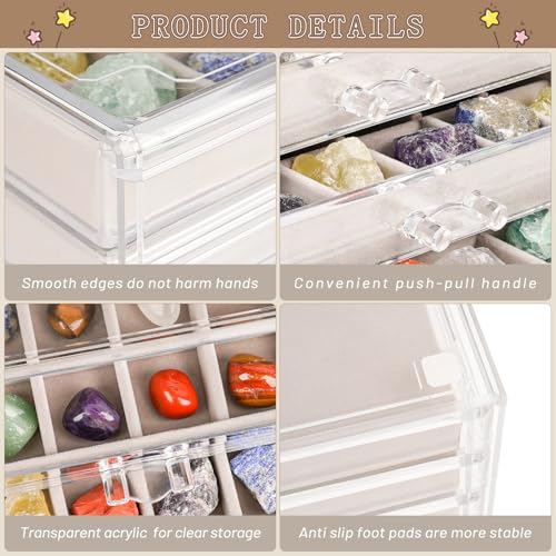 Bfttlity Acrylic Rock Display Case, 90 Grids Rock Collection Box for Kids, Clear Display Cases for Stones Collectibles Gemstone Crystals Storage Boxes (90 Grids) - size: 90 Grids