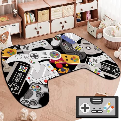 Gaming Area Rugs, Teen Boys Game Controller Shape Carpet Gamer Rugs for Boy’s Bedroom, Non-Slip Gamepad Rug for Children Playroom Living Room Game Room(Gamepad 1, 63" x 47") - color: Gamepad Rug 1, size: 3'11" x 5'3" (Rectangular)