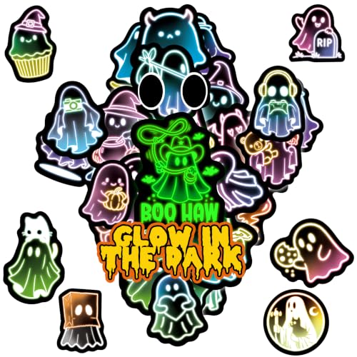 50 Pcs Glow in the Dark Neon Halloween Stickers for Kids, Waterproof Vinyl Ghost Laptop Decals, Classroom Prizes Water Bottle Phone Case Luggage Scrapbook Guitar Decorations - color: Luminescent-497kscp