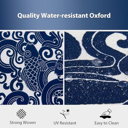 Outdoor Chair Cushions Set of 4, 17 x 16 Inch Patio Chair Cushions, Water Resistant, Non-Slip Ties (Blue Carp) - color: 4 - Blue Carp, size: 17x16x2|4 Pack
