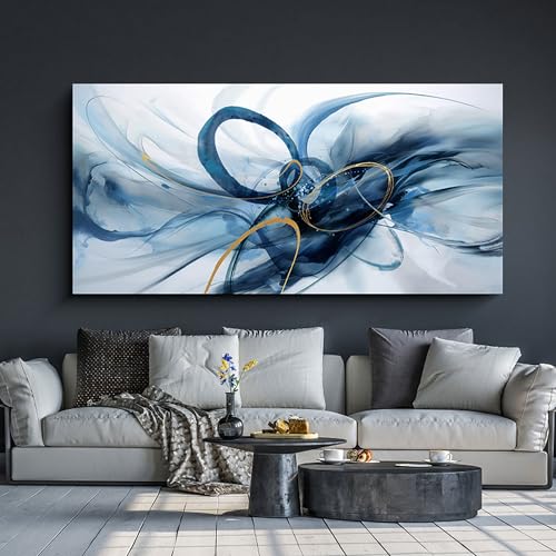 XLSJERST Abstract Wall Art for Living Room Canvas Decor 24x48 Inches | A modern, relaxed, and soothing minimalist style - color: Blue and white and gold, size: 24x48 inches