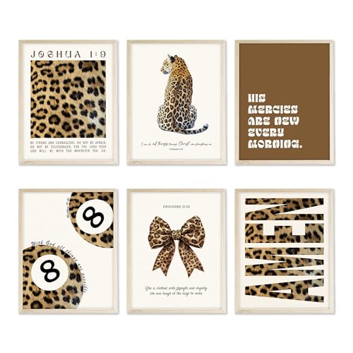 Eastern Print Trendy Leopard Print Wall Art Set, Cheetah Prints Room Decor, Bible Verse Art Prints, Trendy Decor for Bedroom, Living Room, Lucky 8 Ball Aesthetic Posters, 6Pcs 8x10in, UNFRAMED - color: Leopard