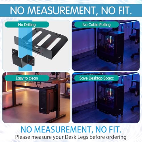 Relaxweex Under Desk PC Mount for Standing Desk Fits 65mm×45mm Legs PC Under Desks Mount 50lb Capacity Computer Holder Under Table Adjustable Computer Holders Clamp on Leg Holder, with Non Slip Pads - size: 9.84 X 7.87 X 1.97 Inches