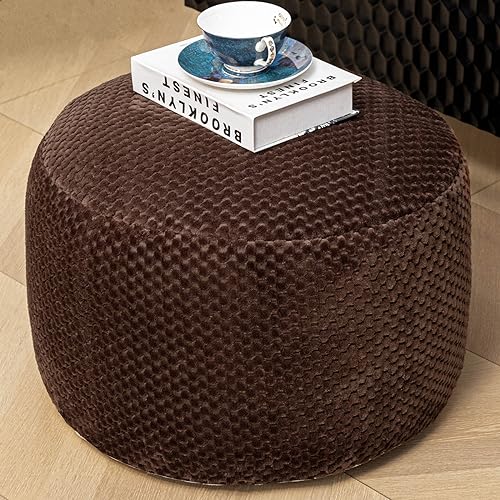 Asuprui Pouf Ottoman Unstuffed Round Poof Seat Foot Stool Ottoman Foot Rest No Filler 20x20x12 Inches Fuzzy Chair Floor Pouf Storage for Living Room Bedroom Coffee - color: Coffee