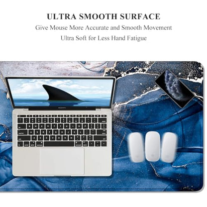 Auhoahsil Large Mouse Pad, XXL Desk Pad, Extened Mousepad 31.5" x 11.8", Non-Slip Rubber Base, Stitched Edges, Superior Surface, Gaming Keyboard Mat, Waterproof Desk Pad, Ink Navy Marble - color: 06 Ink Navy Marble, size: XL - 11.8 x 31.5 Inches